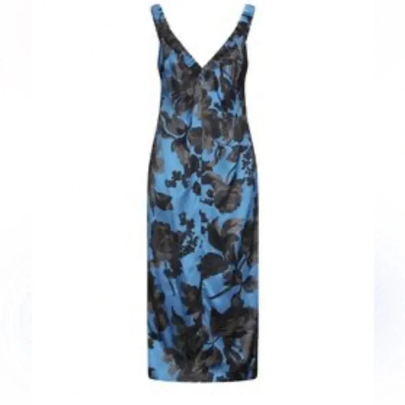 Dries Van Noten blue silk dress with black floral flowers - Picture 1 of 5